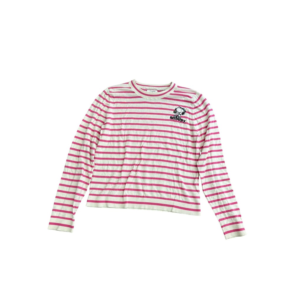 Chinti & Parker Peanuts Snoopy Striped Pink White Knit Sweater Small